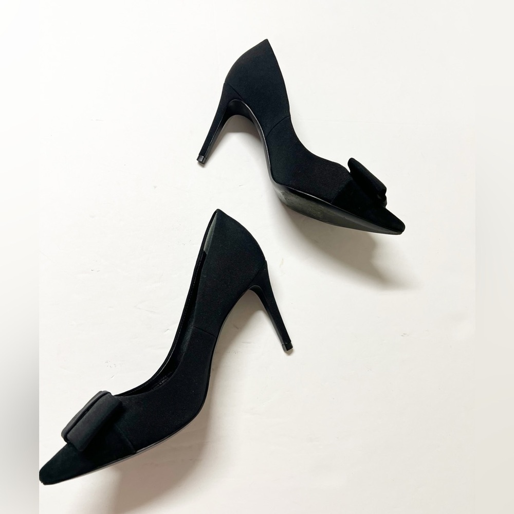 Tory Burch Aria Black Grosgrain Bow Suede Leather Pointed Toe Stiletto Heel 7M - Picture 3 of 13